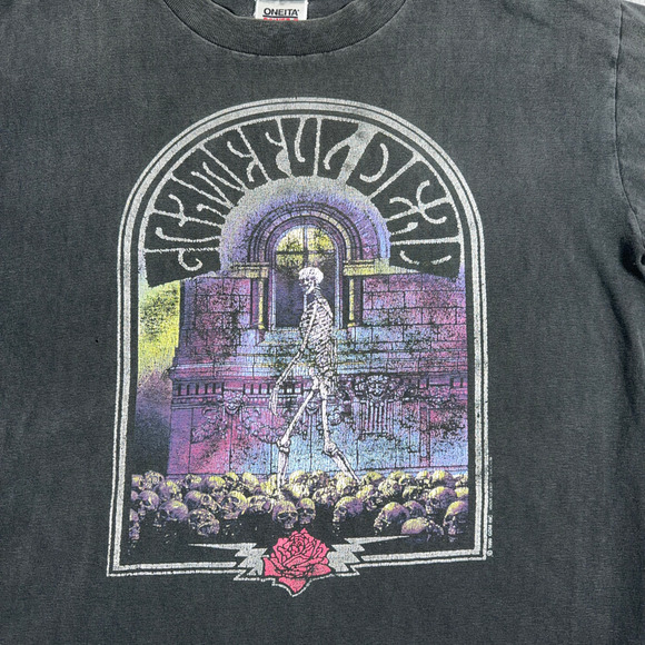 Vintage Grateful Dead Shirt Adult LARGE Black Skull Rose Walking Skeleton 90s - Picture 2 of 14